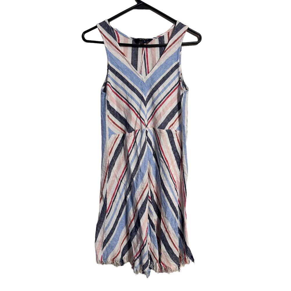 Indigo Rein Raw Hem Blue Striped Sleeveless Dress Size Small